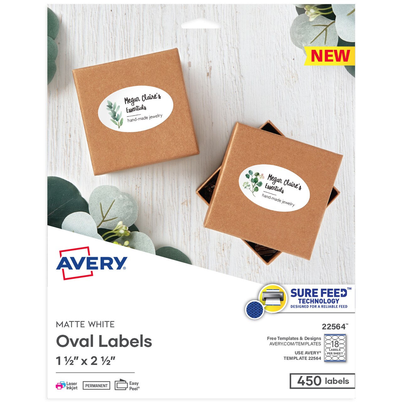 Avery Printable Blank Oval Labels, 1.5" x 2.5", Matte White, 450 Customizable Labels (22564)